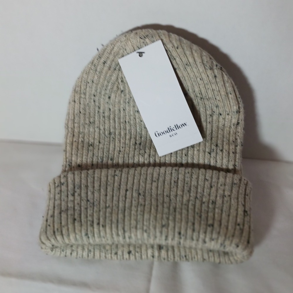 Goodfellow & Co Beige Solid Ribbed Knit Cuffed Beanie Hat, One Size